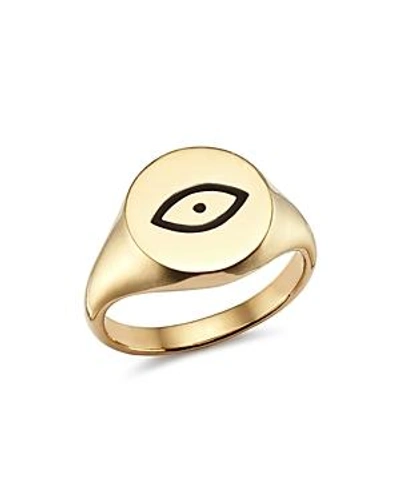 Shop Suel 14k Yellow Gold Evil Eye Pinky Signet Ring In Black/gold