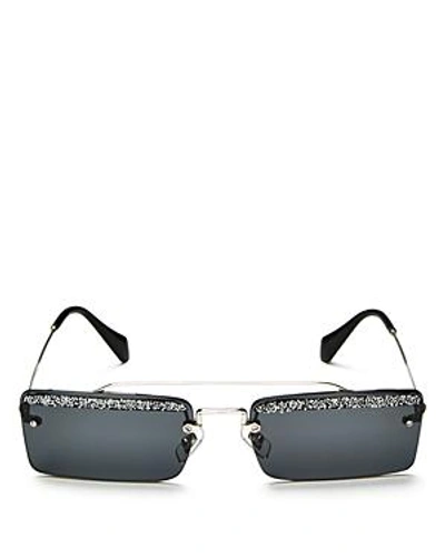 Shop Miu Miu Women's Embellished Brow Bar Square Sunglasses, 58mm In Silver/gray