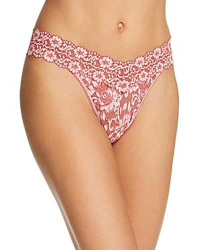 Shop Hanky Panky Cross-dyed Signature Lace Original-rise Thong In Pink Sands