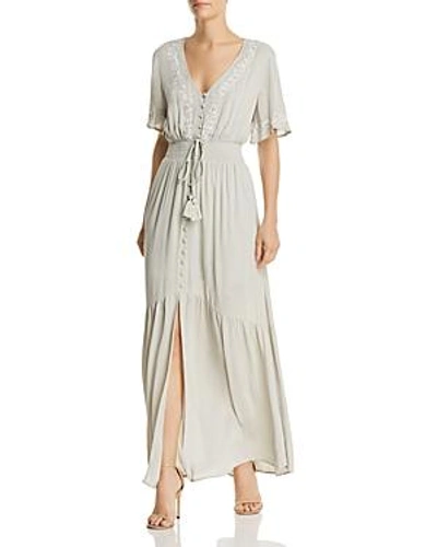 Shop Lost And Wander Lost + Wander Athena Embroidered Tie-detail Maxi Dress In Sage