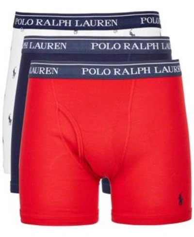 Shop Polo Ralph Lauren Men's 3-pk. Classic Cotton Boxer Briefs In White With Horses, Cruise Navy/ Red