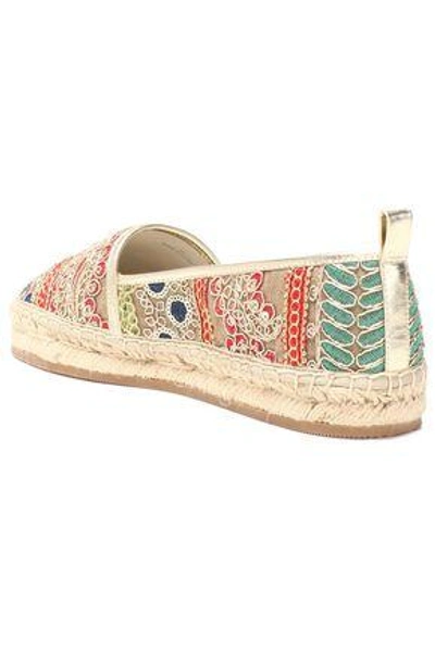 Shop Alice And Olivia Alice + Olivia Woman Bradley Embellished Canvas Espadrilles Beige