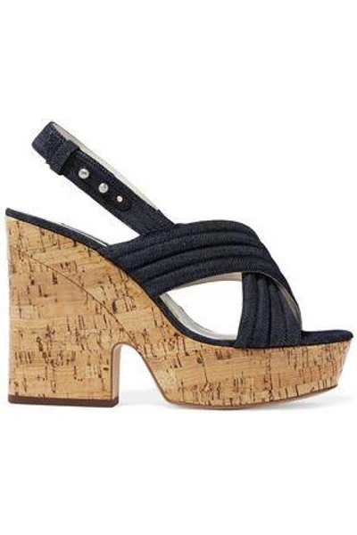 Shop Alice And Olivia Alice + Olivia Woman Charlize Denim And Cork Platform Sandals Dark Denim