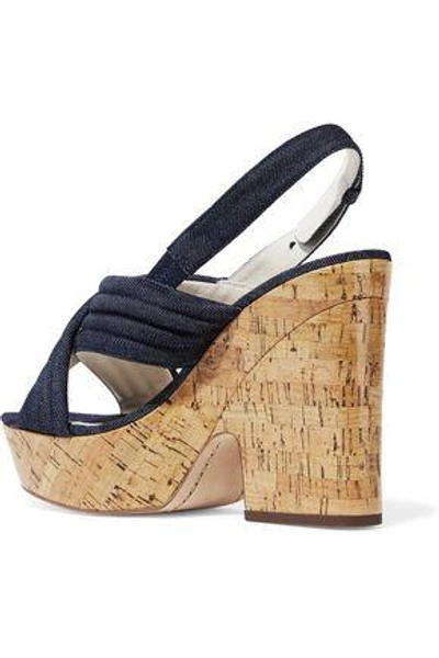 Shop Alice And Olivia Alice + Olivia Woman Charlize Denim And Cork Platform Sandals Dark Denim