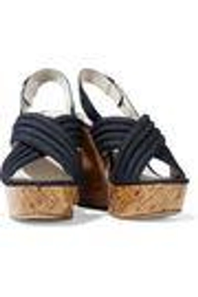 Shop Alice And Olivia Alice + Olivia Woman Charlize Denim And Cork Platform Sandals Dark Denim