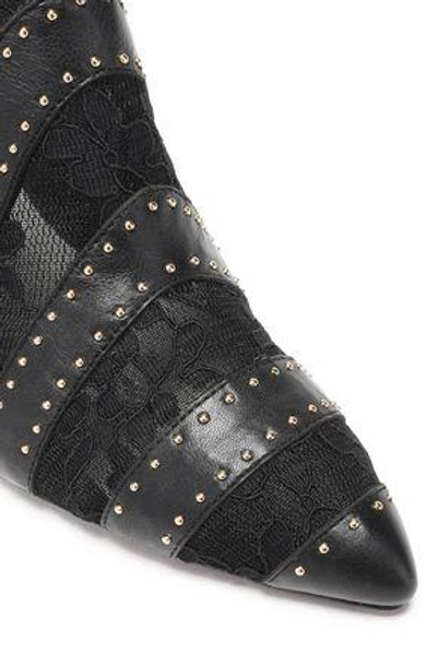 Shop Alice And Olivia Calissa Studded Leather And Lace Ankle Boots In Black