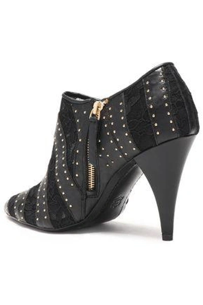 Shop Alice And Olivia Calissa Studded Leather And Lace Ankle Boots In Black