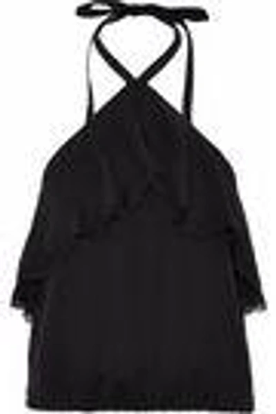 Shop Alice And Olivia Alice + Olivia Woman Monet Ruffled Silk Halterneck Top Black