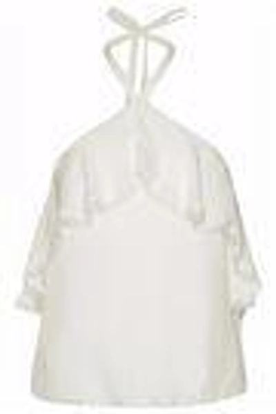 Shop Alice And Olivia Woman Monet Ruffle-trimmed Silk Halterneck Top Ivory
