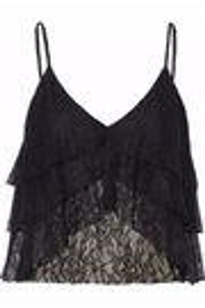 Shop Alice And Olivia Woman Tiered Lace Camisole Black