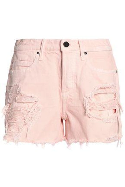 Shop Alexander Wang Woman Romp Distressed Denim Shorts Baby Pink