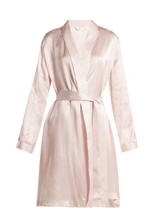 Derek Rose Brindisi 26 Kimono-Style Robe In White And Pink | ModeSens