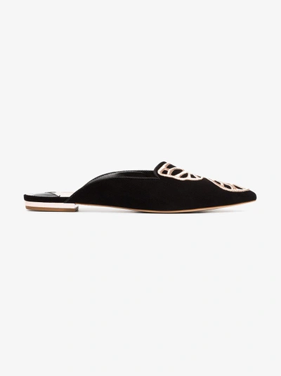 Shop Sophia Webster Black Bibi Butterfly Embroidered Suede Slippers