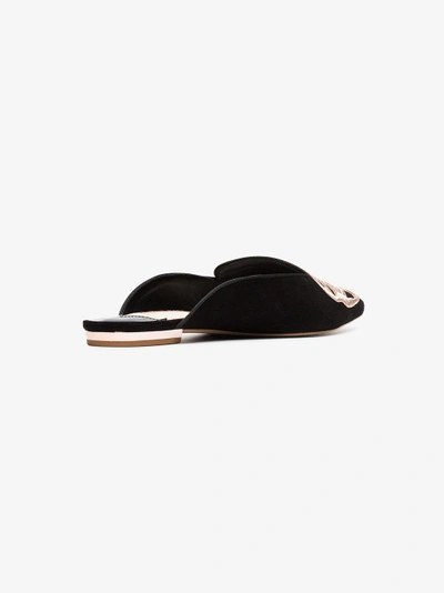 Shop Sophia Webster Black Bibi Butterfly Embroidered Suede Slippers
