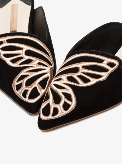 Shop Sophia Webster Black Bibi Butterfly Embroidered Suede Slippers