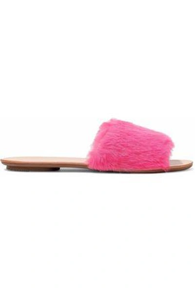 Shop Loeffler Randall Isabel Shearling Slides In Bright Pink