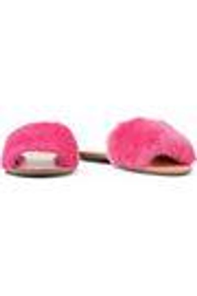 Shop Loeffler Randall Isabel Shearling Slides In Bright Pink