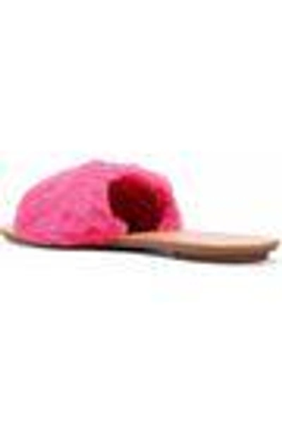 Shop Loeffler Randall Isabel Shearling Slides In Bright Pink