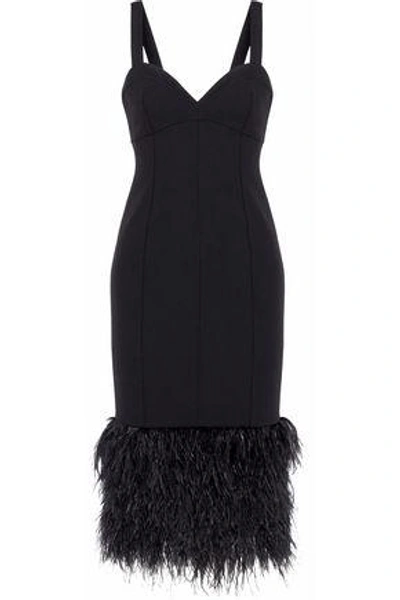 Shop Cinq À Sept Woman Sabine Feather-trimmed Ponte Dress Black