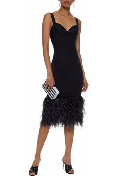Shop Cinq À Sept Woman Sabine Feather-trimmed Ponte Dress Black