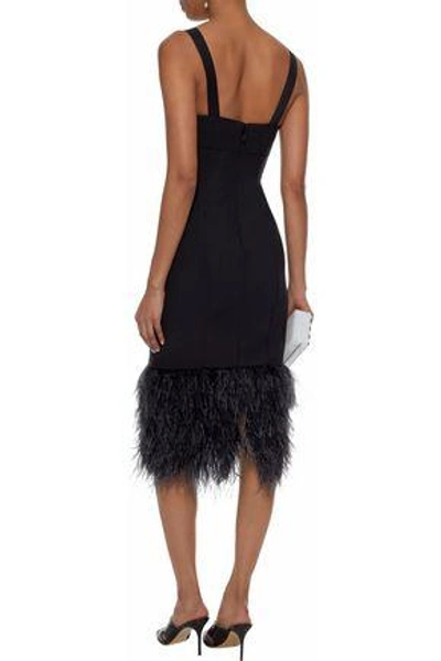 Shop Cinq À Sept Woman Sabine Feather-trimmed Ponte Dress Black