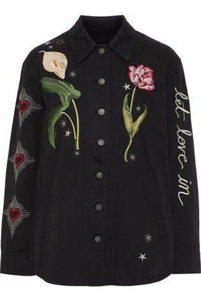 Shop Cinq À Sept Embroidered Denim Jacket In Black
