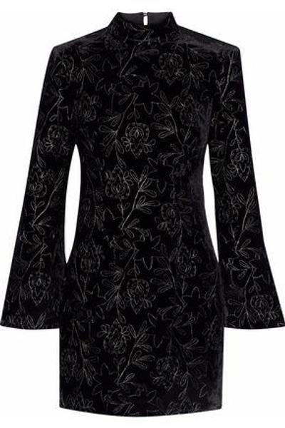 Shop Cinq À Sept Cutout Metallic Embroidered Velvet Mini Dress In Black