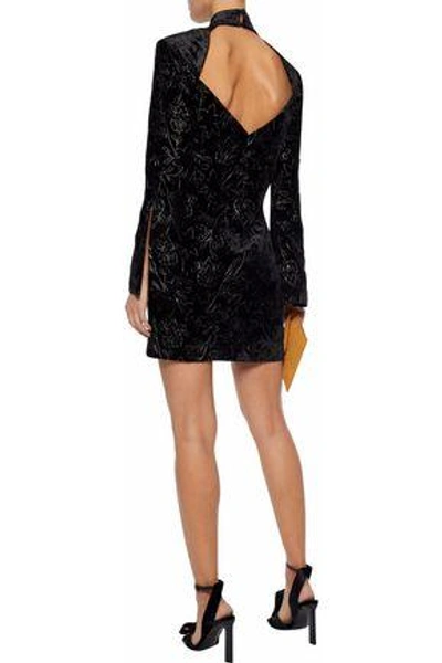 Shop Cinq À Sept Cutout Metallic Embroidered Velvet Mini Dress In Black