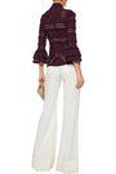 Shop Cinq À Sept Woman Martine Ruffled Cotton-blend Lace Blouse Burgundy