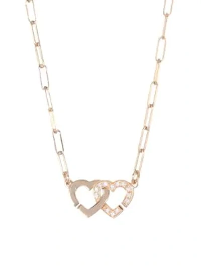 Shop Dinh Van Women's Double Coeurs Diamond &18k Rose Gold Chain Necklace