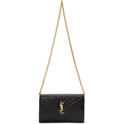 Shop Saint Laurent Black Medium Wallet Shoulder Bag In 1000 Black