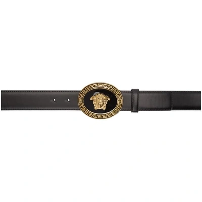 Shop Versace Black And Gold Round Medusa Belt In D41oh Black