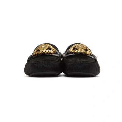 Shop Versace Black Calf Hair Medusa Tribute Driver Loafers In K41t Black