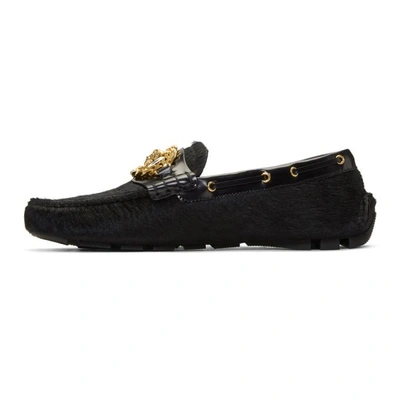 Shop Versace Black Calf Hair Medusa Tribute Driver Loafers In K41t Black