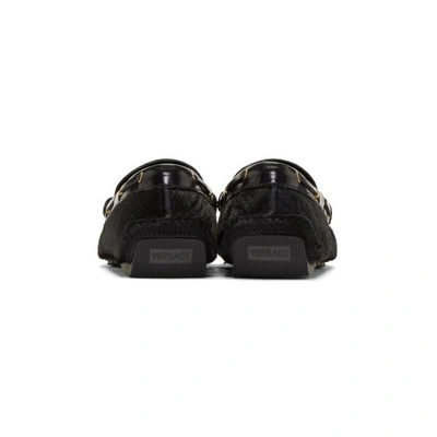 Shop Versace Black Calf Hair Medusa Tribute Driver Loafers In K41t Black