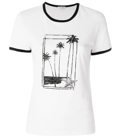 Shop Saint Laurent Black/white Palm Tree Print T Shirt
