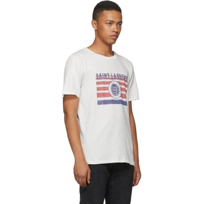 Shop Saint Laurent White Flag Logo T-shirt In 9730drtywht