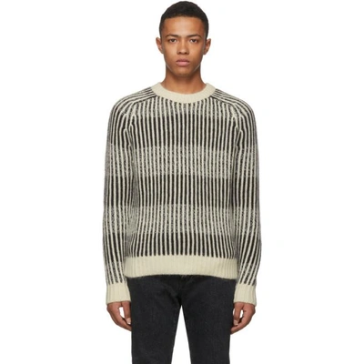 Shop Saint Laurent Black And White Vertical Stripe Sweater In 1095 Black