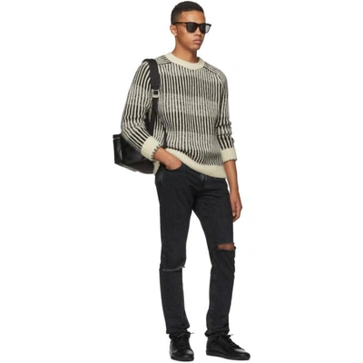 Shop Saint Laurent Black And White Vertical Stripe Sweater In 1095 Black