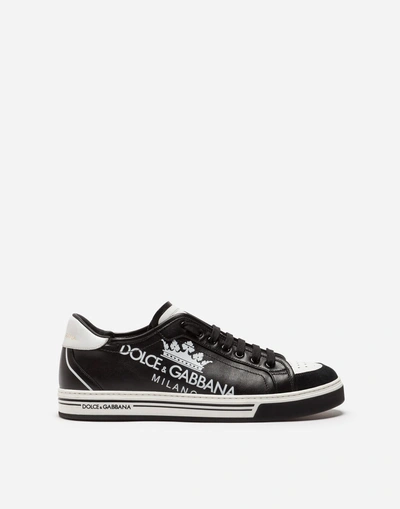 Shop Dolce & Gabbana Printed Calfskin Roma Sneakers In Black