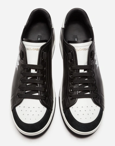 Shop Dolce & Gabbana Printed Calfskin Roma Sneakers In Black
