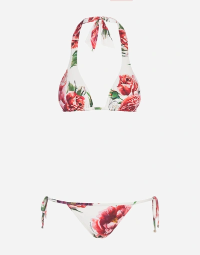 Shop Dolce & Gabbana Printed Bikini With Triangle Bikini Top In Floral Print