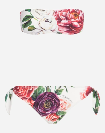 Shop Dolce & Gabbana Printed Bikini With Bandeau Bikini Top In Floral Print