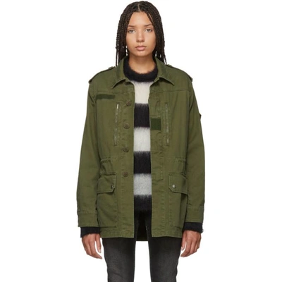 Shop Saint Laurent Green Sequinned Patch Army Coat In 2840 Khaki