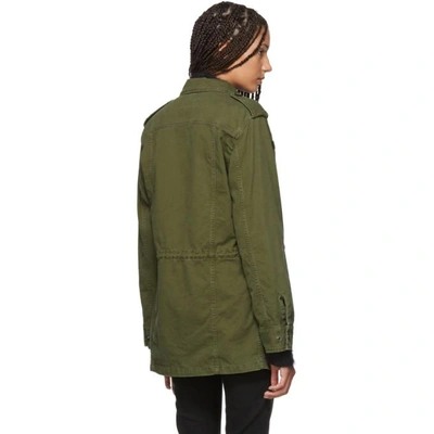 Shop Saint Laurent Green Sequinned Patch Army Coat In 2840 Khaki