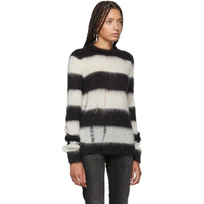 Shop Saint Laurent Black And White Mohair Striped Sweater In 1095 Black