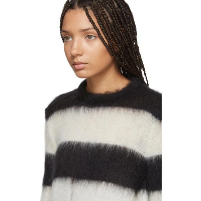 Shop Saint Laurent Black And White Mohair Striped Sweater In 1095 Black