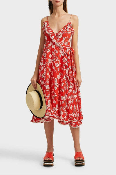 Shop Athena Procopiou Farah Floral-print Silk Wrap Dress In Red And White