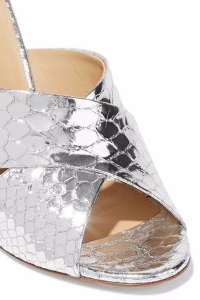 Shop Giuseppe Zanotti Woman Metallic Snake-effect Leather Mules Silver