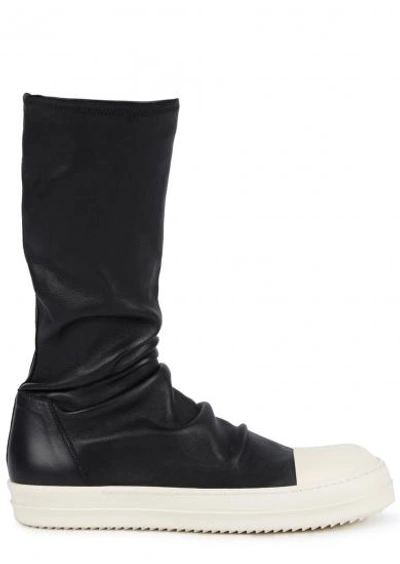 Shop Rick Owens High Sock Black Leather Boots